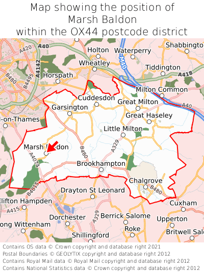 Map showing location of Marsh Baldon within OX44