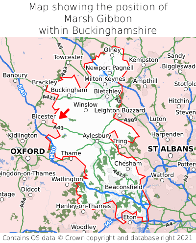 Map showing location of Marsh Gibbon within Buckinghamshire
