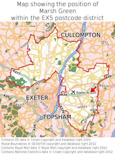 Map showing location of Marsh Green within EX5