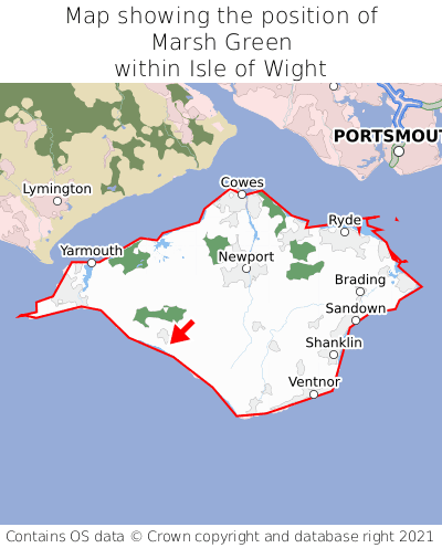 Map showing location of Marsh Green within Isle of Wight