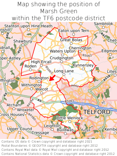 Map showing location of Marsh Green within TF6
