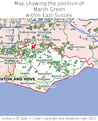 Map showing location of Marsh Green within East Sussex