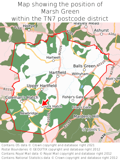 Map showing location of Marsh Green within TN7