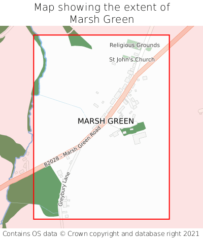 Map showing extent of Marsh Green as bounding box