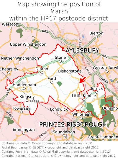 Map showing location of Marsh within HP17