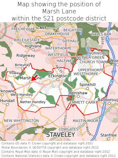 Map showing location of Marsh Lane within S21