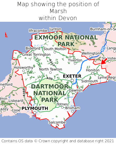 Map showing location of Marsh within Devon