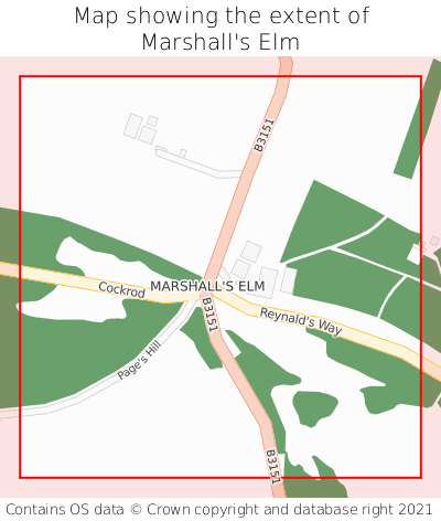 Map showing extent of Marshall's Elm as bounding box