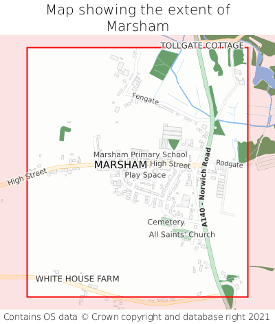 Map showing extent of Marsham as bounding box