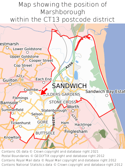 Map showing location of Marshborough within CT13