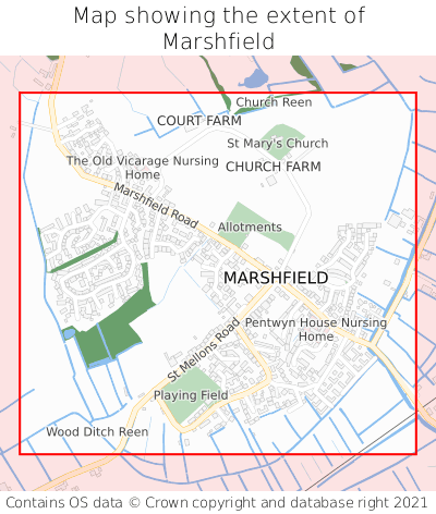 Map showing extent of Marshfield as bounding box