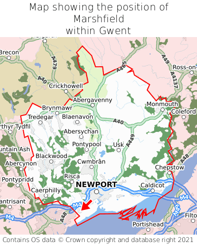 Map showing location of Marshfield within Gwent