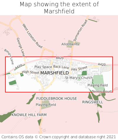 Map showing extent of Marshfield as bounding box