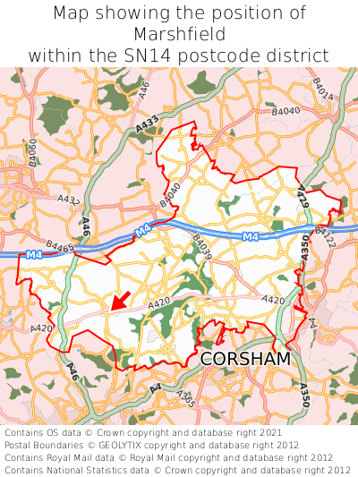 Map showing location of Marshfield within SN14