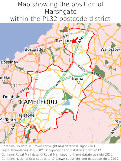 Map showing location of Marshgate within PL32