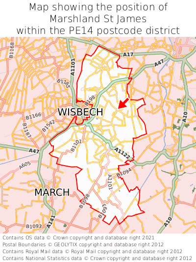 Map showing location of Marshland St James within PE14