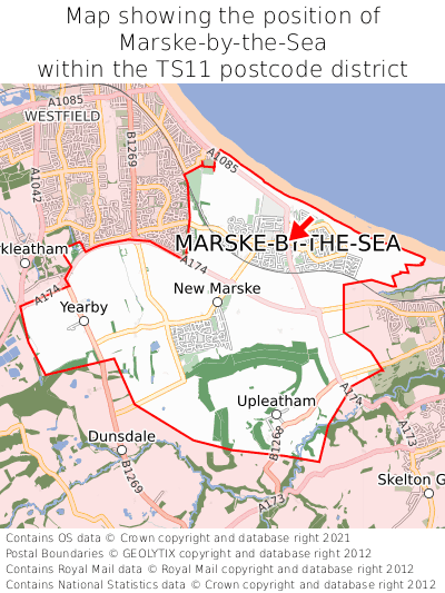 Map showing location of Marske-by-the-Sea within TS11