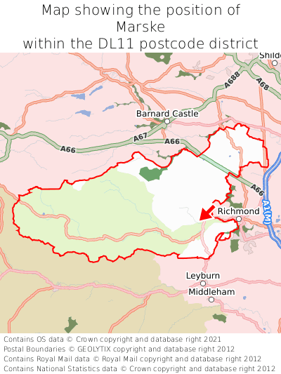 Map showing location of Marske within DL11