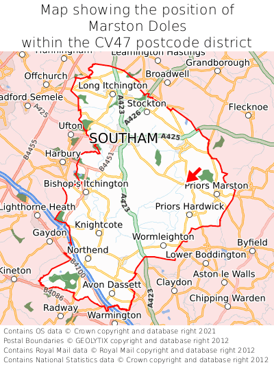 Map showing location of Marston Doles within CV47