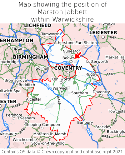Map showing location of Marston Jabbett within Warwickshire