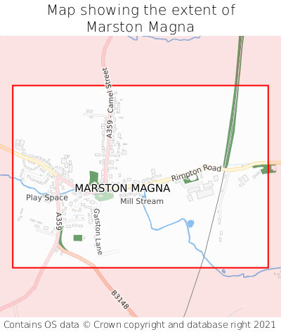Map showing extent of Marston Magna as bounding box
