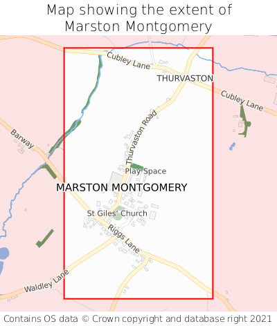 Map showing extent of Marston Montgomery as bounding box