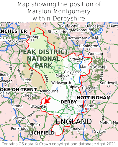 Map showing location of Marston Montgomery within Derbyshire