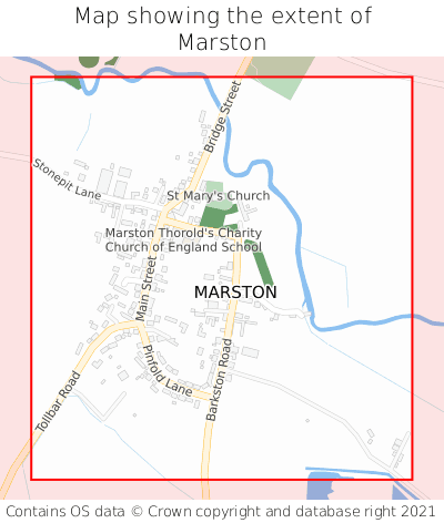 Map showing extent of Marston as bounding box