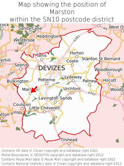 Map showing location of Marston within SN10