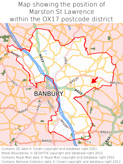 Map showing location of Marston St Lawrence within OX17
