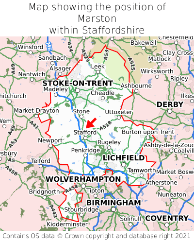 Map showing location of Marston within Staffordshire