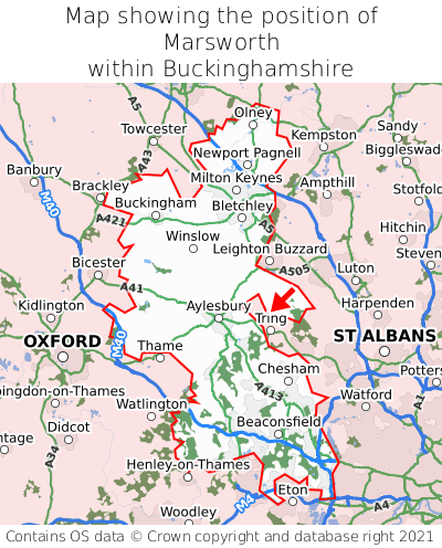 Map showing location of Marsworth within Buckinghamshire