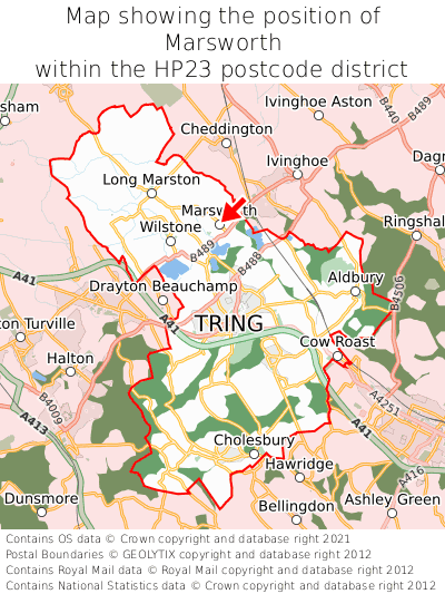 Map showing location of Marsworth within HP23