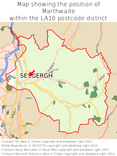 Map showing location of Marthwaite within LA10