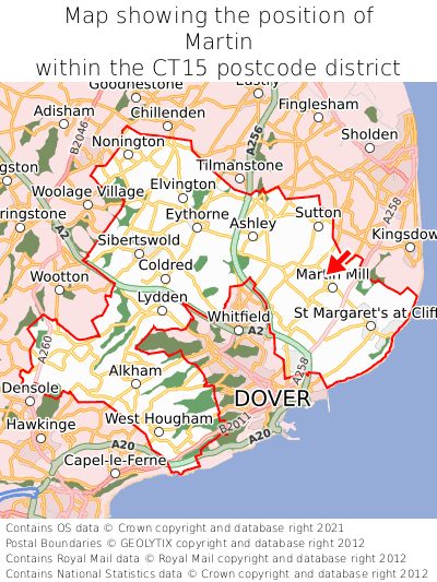 Map showing location of Martin within CT15