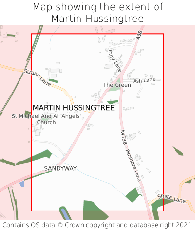 Map showing extent of Martin Hussingtree as bounding box