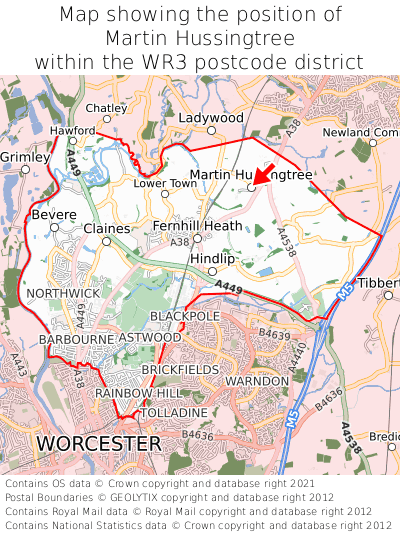 Map showing location of Martin Hussingtree within WR3