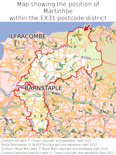Map showing location of Martinhoe within EX31