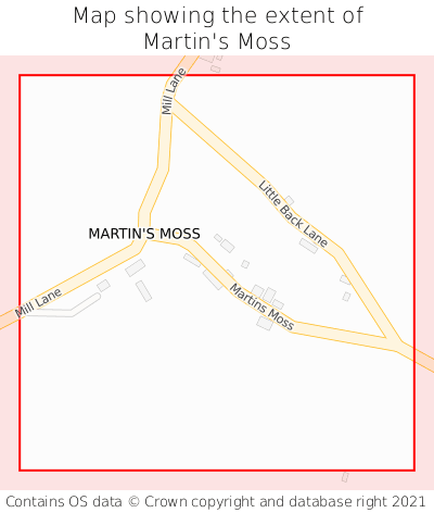 Map showing extent of Martin's Moss as bounding box