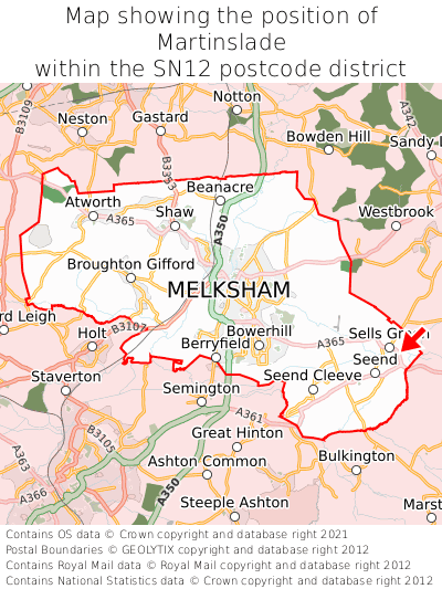 Map showing location of Martinslade within SN12