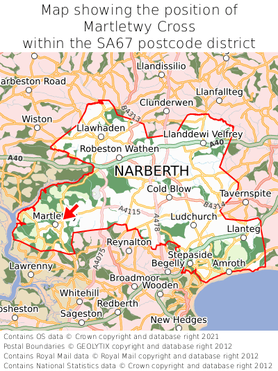 Map showing location of Martletwy Cross within SA67