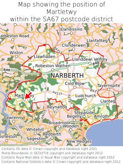 Map showing location of Martletwy within SA67