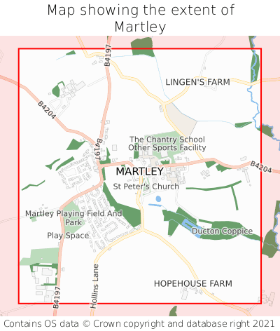 Map showing extent of Martley as bounding box
