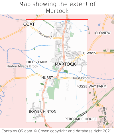 Map showing extent of Martock as bounding box