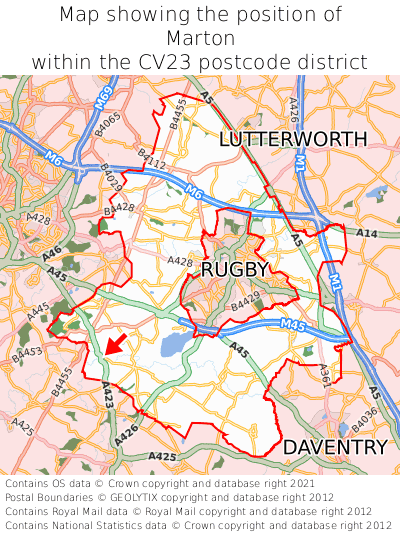 Map showing location of Marton within CV23