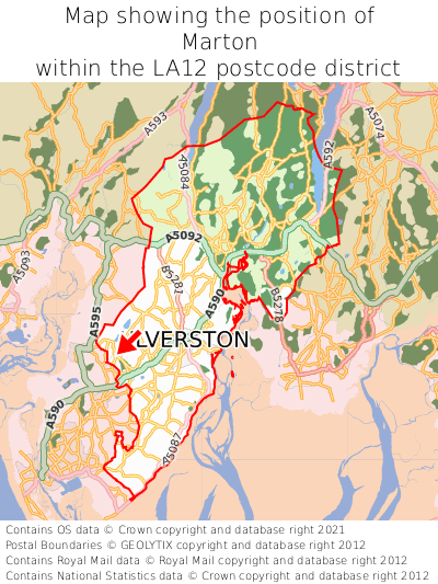 Map showing location of Marton within LA12