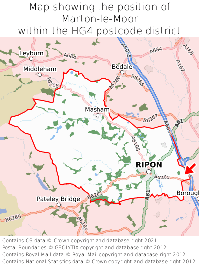 Map showing location of Marton-le-Moor within HG4