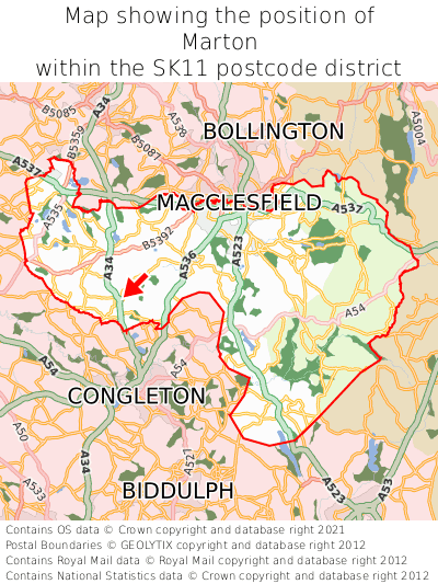 Map showing location of Marton within SK11