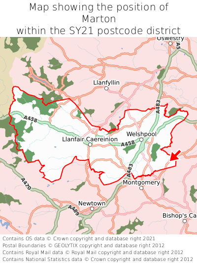 Map showing location of Marton within SY21