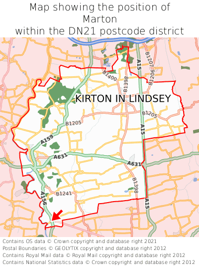 Map showing location of Marton within DN21